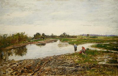 Táj három figurával (olaj, fa) alkotó: Paul Baum