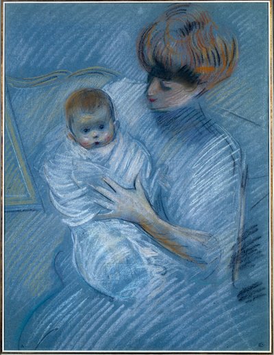 Anyaság. Paul Helleu (1859-1927) rajza, XX. Egy anya gyermekével portréja. Bayonne, Musee Bonnat alkotó: Paul Cesar Helleu