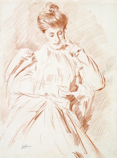 Madame Helleu portréja, olvas, alkotó: Paul Cesar Helleu