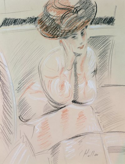Hölgy portréja (fekete, fehér és piros kréta súrolópapíron) alkotó: Paul Cesar Helleu