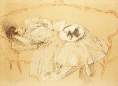 Fiatal nő a kanapén; Fiatal nő a díván, alkotó: Paul Cesar Helleu