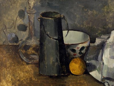 Csendélet kancsóval, tejeskannával, tálkával és naranccsal alkotó: Paul Cézanne