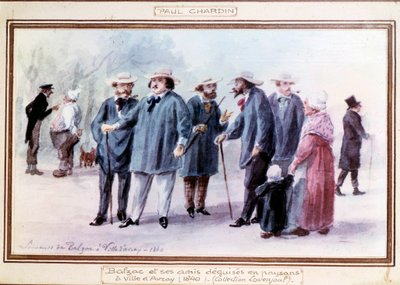 Honore de Balzac (1799-1850) francia író és barátai 1840-ben Avray városában parasztnak álcázzák magukat. Paul Chardin (1833-?) emlékezetből festett akvarellje alkotó: Paul Chardin