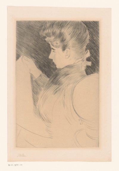 Egy ismeretlen olvasó nő portréja alkotó: Paul César Helleu (signed by artist)