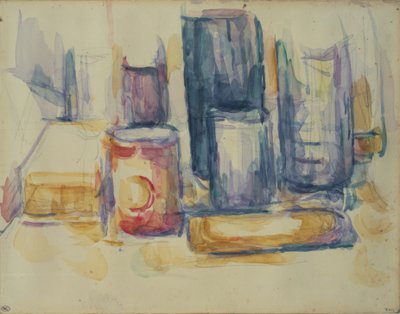 Konyhaasztal: üvegek és üvegek alkotó: Paul Cézanne