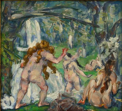 ""Három fürdőző"" Paul Cezanne (1839-1906) festménye 1875 Olaj, vászon - méret 30,5x33cm Magángyűjtemény alkotó: Paul Cézanne