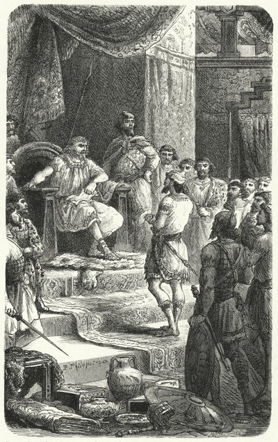 Dávid király követeket fogad Hiram, Tirus királyától (metszet) alkotó: Paul Dominique Philippoteaux