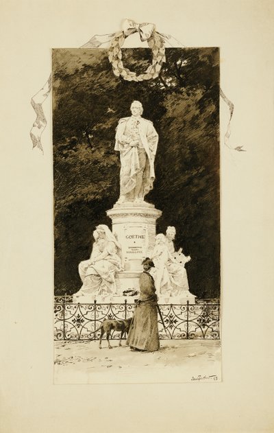 Egy elegáns hölgy a Goethe-szobornál, 1888 alkotó: Paul Fischer