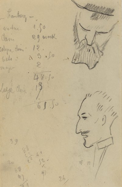 Egy szakállas férfi és egy férfi profilban [verso] alkotó: Paul Gauguin