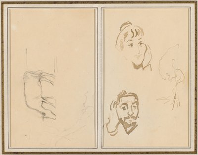 Egy legelő tehén; Egy nő feje az arcán, és egy férfi feje, aki a kezét a fülén [verso] alkotó: Paul Gauguin