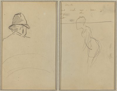 Kalapos férfifej, hátulról nézve; Egy álló nő [recto] alkotó: Paul Gauguin