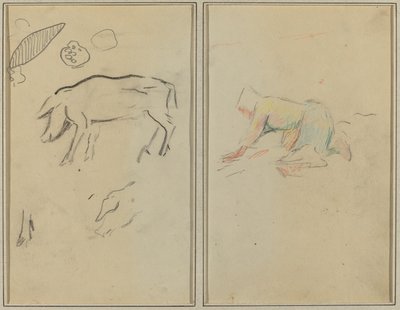 Egy malac; Breton paraszt térdelő [verso] alkotó: Paul Gauguin