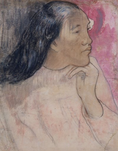 Egy tahiti nő virággal a hajában, 1891-92 (szén, pasztell és mosás) alkotó: Paul Gauguin