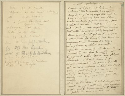 Címlista; Kéziratos oldal [recto] alkotó: Paul Gauguin