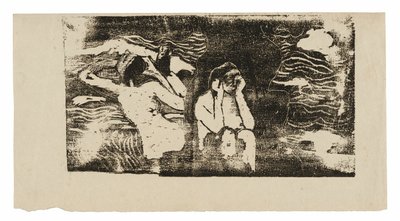 A fekete szikláknál, a késői fametszetnyomatok sorozatából alkotó: Paul Gauguin