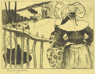 Bretonische Frauen neben einem Zaun alkotó: Paul Gauguin