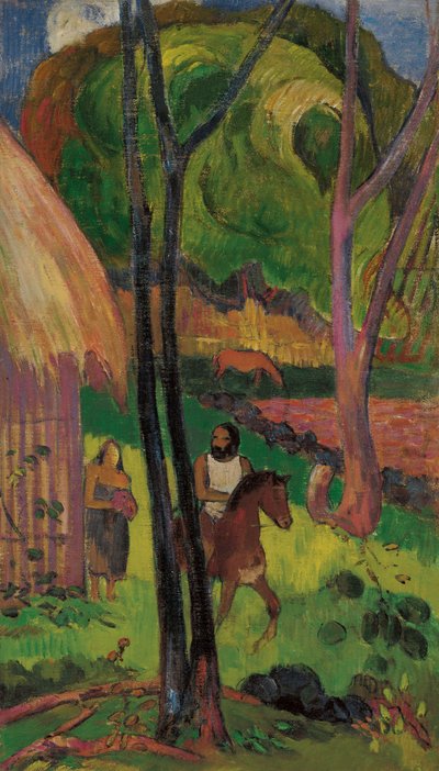Lovas a kunyhó előtt, 1902. alkotó: Paul Gauguin