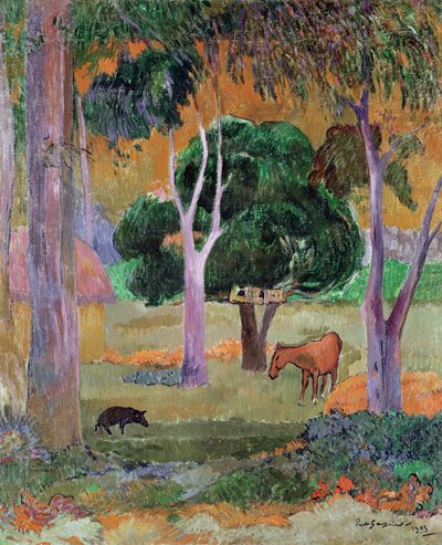 Dominikai táj vagy Táj disznóval és lóval, 1903 alkotó: Paul Gauguin