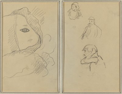 Szem és arcrész; Egy breton nő és két férfi [recto] alkotó: Paul Gauguin