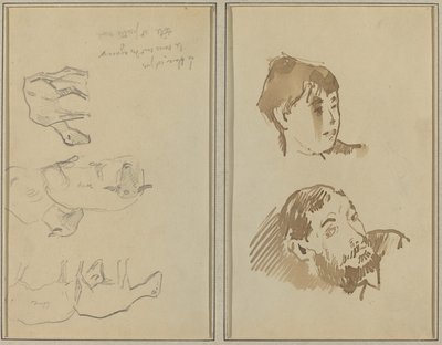 Öt bárány; Egy nő feje és egy szakállas férfi feje [recto] alkotó: Paul Gauguin