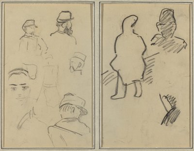 Öt tanulmány katonákról és egy női arcról; Két ábra [rekto] alkotó: Paul Gauguin