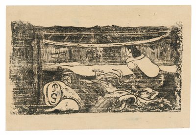 Tahiti kunyhó belseje, a Late of Late Wood-Block Prints Suite-ból alkotó: Paul Gauguin