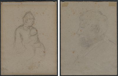 Anya és gyermeke (recto); férfi mellszobor profilja (verso) alkotó: Paul Gauguin
