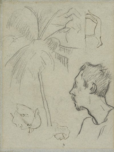 Charles Laval profilja pálmafával és egyéb vázlatokkal alkotó: Paul Gauguin