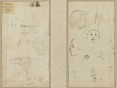 Ülő figura és tehén; Három tanulmány a gyermek fejéről alkotó: Paul Gauguin