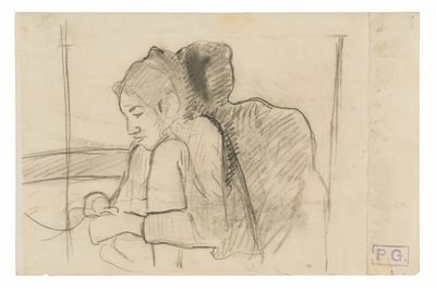 Ülő tahiti nő (recto), Kakasok és csirkék vázlatai (fordítva) alkotó: Paul Gauguin