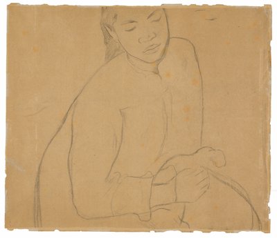 Ülő tahiti nő (a Te faaturuma [Álmodozás] című festményhez kapcsolódik) alkotó: Paul Gauguin
