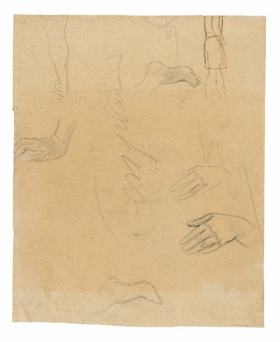 Vázlatok figurákról, kezekről és lábakról (az Aha oe feii? [Mi! Féltékeny vagy?] című festményhez kapcsolódik) alkotó: Paul Gauguin