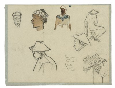 Alak- és lombvázlatok (recto); Charles Laval profilja pálmafával és más vázlatokkal (verso) alkotó: Paul Gauguin