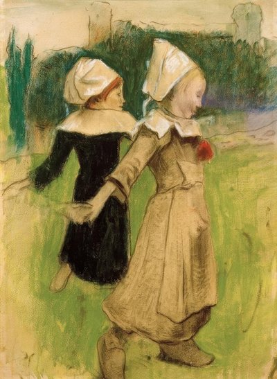 Tanulmány: breton lányok tánca, Pont–Aven) alkotó: Paul Gauguin