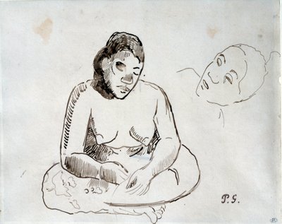 Tahiti nő ül Paul Gauguin (1848-1903) tintatanulmánya 19. századi Párizs, Louvre Múzeum alkotó: Paul Gauguin