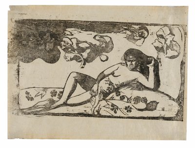 Te arii vahine-opoi (Nő mangóval-fáradtan), a késői fadarabok szvitjéből alkotó: Paul Gauguin