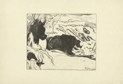 Két mosónő ruhát mos a víz közelében Les Lavandieres alkotó: Paul Gauguin