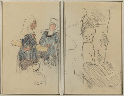 Két breton nő; Tájkép [rekto] alkotó: Paul Gauguin