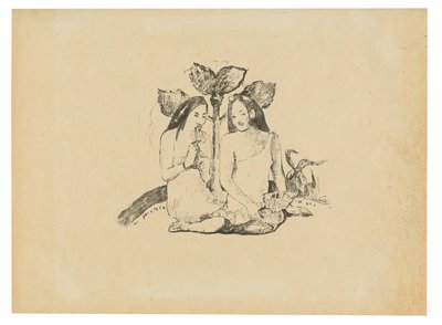 Két maori nő guggolva le alkotó: Paul Gauguin