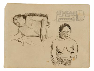 Két tahiti nő és egy marquesai füldugó alkotó: Paul Gauguin