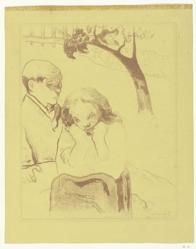 Szomorú nő ül egy férfival Emberi szenvedés Miseres humaines alkotó: Paul Gauguin
