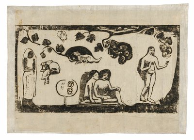 Nők, állatok és lombok, a késői fametszetnyomatok szvitjéből alkotó: Paul Gauguin