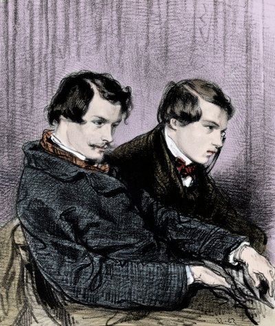Goncourt testvérek - Edmond de Goncourt (1822-1886) és Jules de Goncourt (1830-1870) egy dobozban a színházban alkotó: Paul Gavarni
