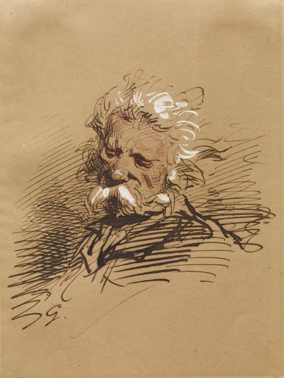 Egy öreg feje, 1857 körül (papíron fehér tintával) alkotó: Paul Gavarni
