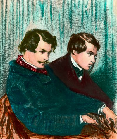 Edmond Goncourt (1822-1896) és Jules Goncourt (1830-1870) írófivérek portréja. Pál Gavarni (1804-1866) rajza alkotó: Paul Gavarni