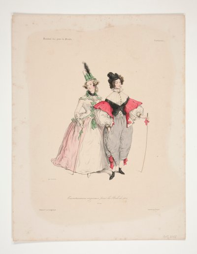 EREDETI TRAVESTISSEMENS (sic) az 1834-es bálokhoz. Nos. 2. és 3. alkotó: Paul Gavarni