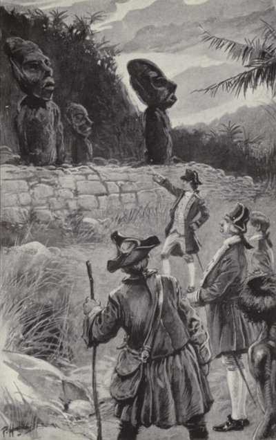 A szobrok vizsgálata a Húsvét-szigeten (litho) alkotó: Paul Hardy