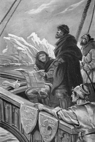 John Cabot hatalmas jéghegyekkel találkozott (színes litó) alkotó: Paul Hardy