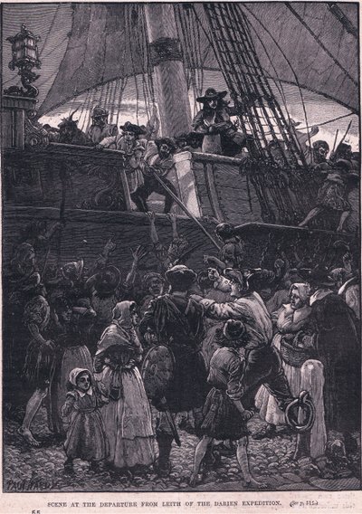 A Darien-expedíció Leithből való indulásának jelenete i.sz. 1698 (litho) alkotó: Paul Hardy