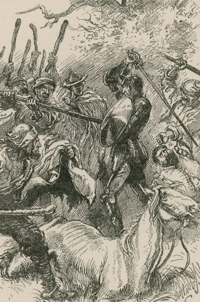 A janguesiek, látva, hogy ilyen durván kezelik magukat, rákaptak a karjaikra és falkájukra. alkotó: Paul Hardy